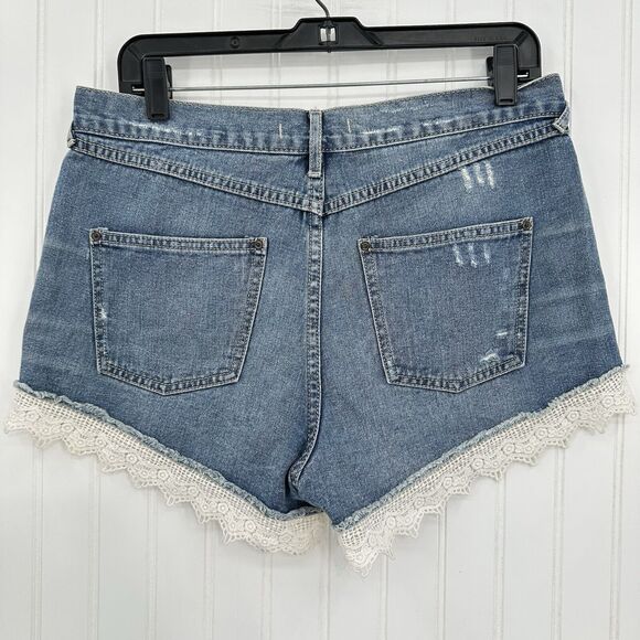 Free People Shorts Womens 29 Crochet High Rise Blue Jean Denim Anthropologie - Picture 3 of 10